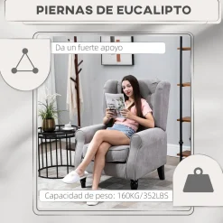 Sillón Flux Homcon acolchado fundas extraíbles gris 102x86x74cm