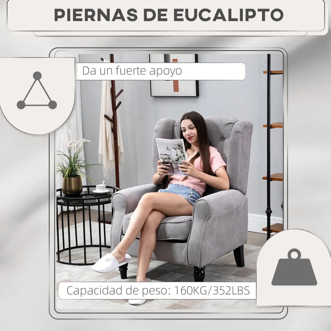 Sillón Flux Homcon acolchado fundas extraíbles gris 102x86x74cm
