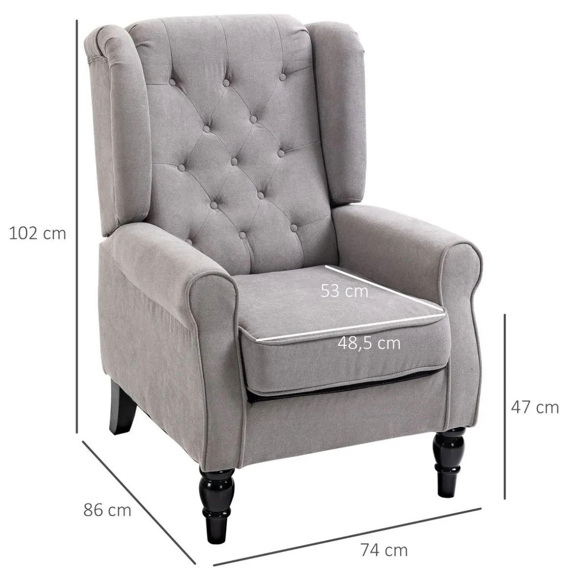Sillón Flux Homcon acolchado fundas extraíbles gris 102x86x74cm