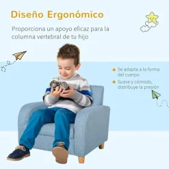 Sillón infantil Homcom +3A lino azul 44x49x45 cm