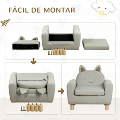 Sillón infantil Ruby Homcom diseño mini +3A gris 53x61x42 cm