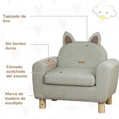 Sillón infantil Ruby Homcom diseño mini +3A gris 53x61x42 cm