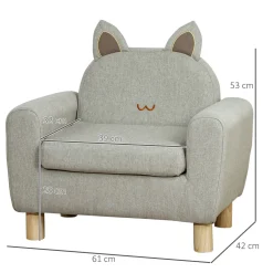 Sillón infantil Ruby Homcom diseño mini +3A gris 53x61x42 cm