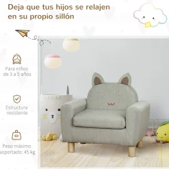 Sillón infantil Ruby Homcom diseño mini +3A gris 53x61x42 cm