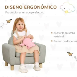 Sillón infantil Ruby Homcom diseño mini +3A gris 53x61x42 cm