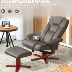 Sillón Luna Homcom reclinable + reposapiés marrón 105x83x78 cm