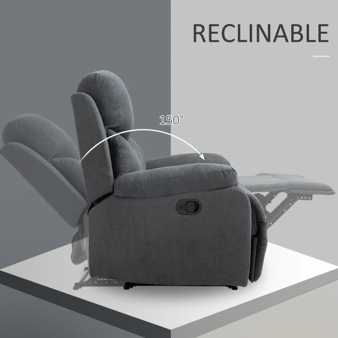 Sillón Olite Homcom reclinable extra acolchado gris 105,5x97x96 cm