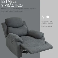 Sillón Olite Homcom reclinable extra acolchado gris 105,5x97x96 cm
