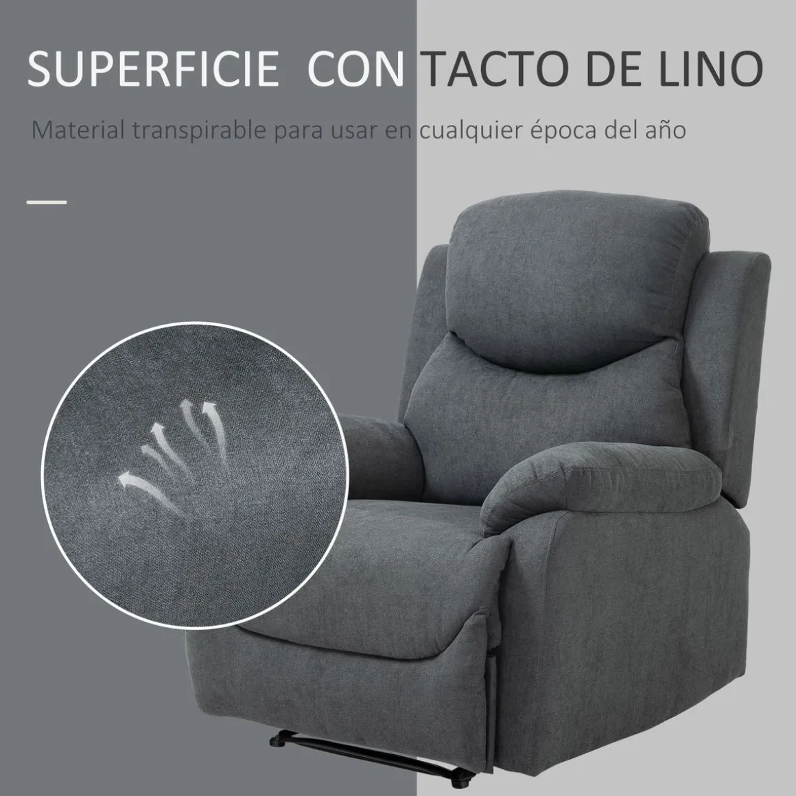 Sillón Olite Homcom reclinable extra acolchado gris 105,5x97x96 cm