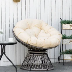 Sillón papasan Outsunny giratorio con cojín gris/crema 90x87x97 cm