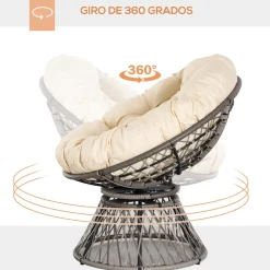 Sillón papasan Outsunny giratorio con cojín gris/crema 90x87x97 cm