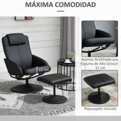 Sillón reclinable Ametrino Homcom con reposapiés negro 101x71x78 cm