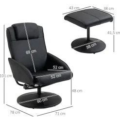 Sillón reclinable Ametrino Homcom con reposapiés negro 101x71x78 cm