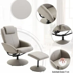 Sillón reclinable Homcom con reposapiés polipiel gris 98x67x78 cm