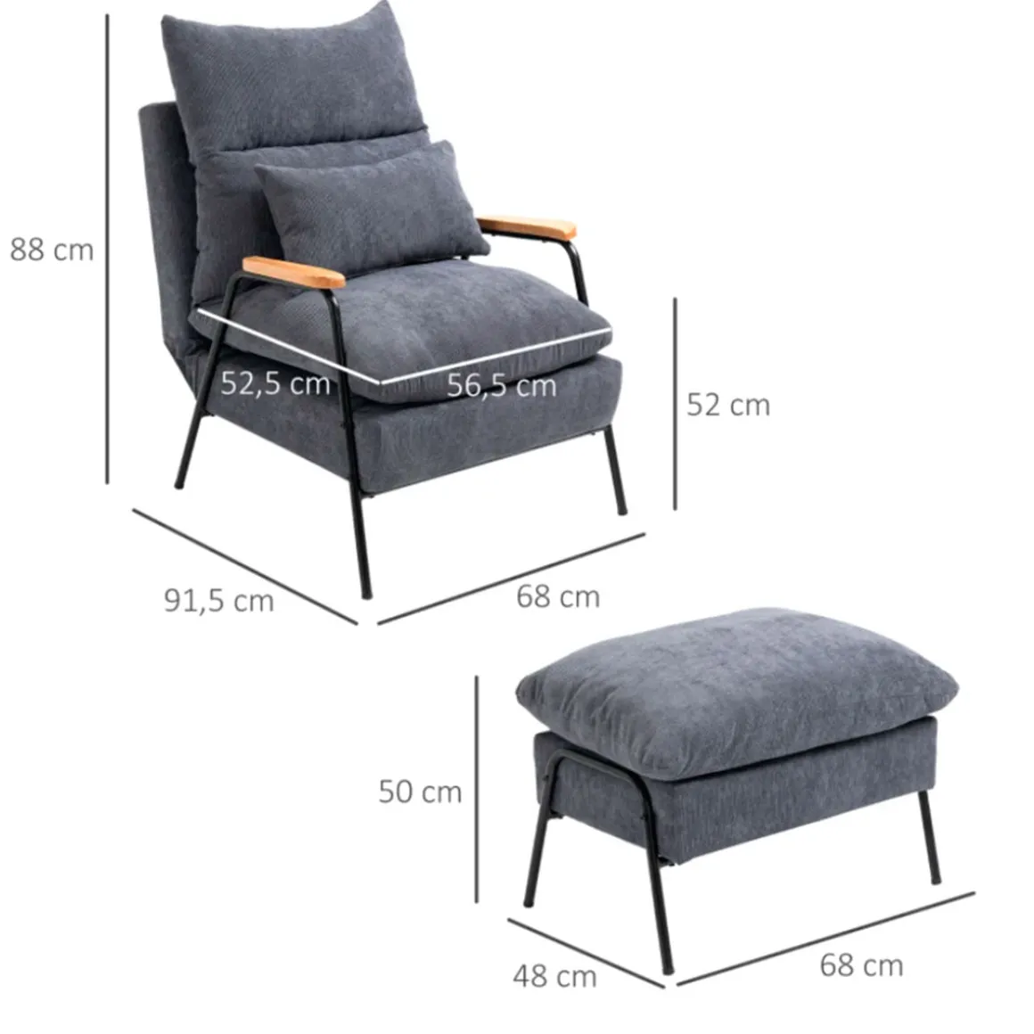Sillón relax Homcom con reposapiés y respaldo ajustable tapizado pana 88x68x91,5 cm