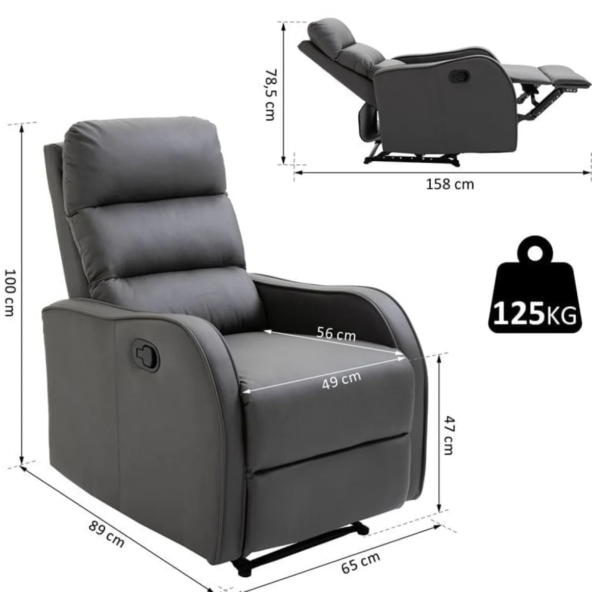 Sillón relax Homcom reclinación manual+reposapiés retráctil 100x65x89 cm
