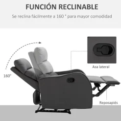 Sillón relax Homcom reclinación manual+reposapiés retráctil 100x65x89 cm