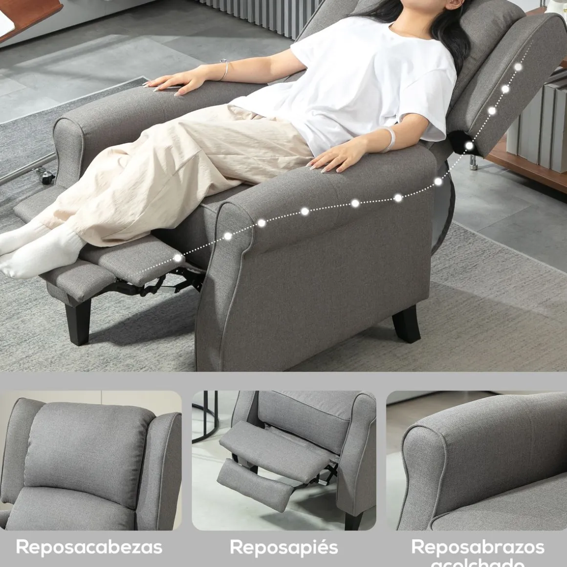 Sillón relax Petite Homcom reclinable gris 102x77x88 cm