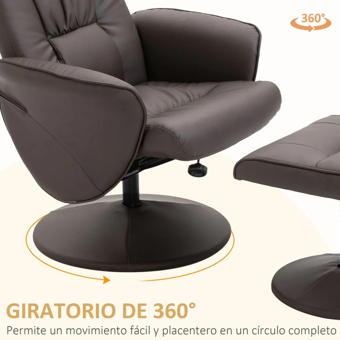 Sillón relax Vole Homcom con taburete respaldo reclinable marrón 101x76x81 cm