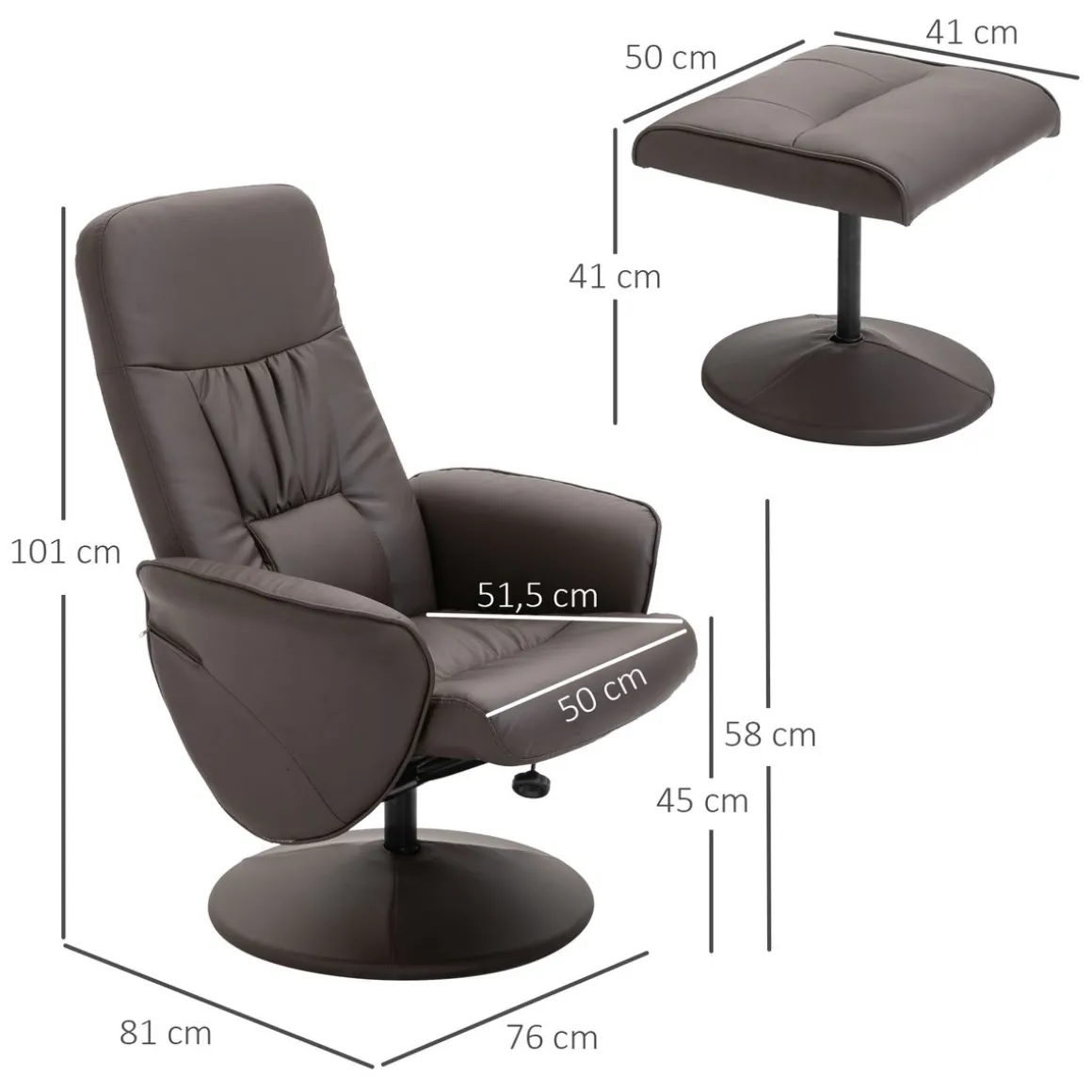 Sillón relax Vole Homcom con taburete respaldo reclinable marrón 101x76x81 cm