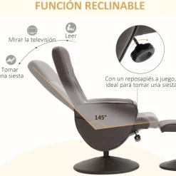 Sillón relax Vole Homcom con taburete respaldo reclinable marrón 101x76x81 cm