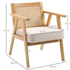 Sillón Topacio Homcom respaldo ratán natural/beige 78x63x69 cm