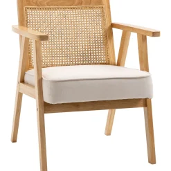 Sillón Topacio Homcom respaldo ratán natural/beige 78x63x69 cm