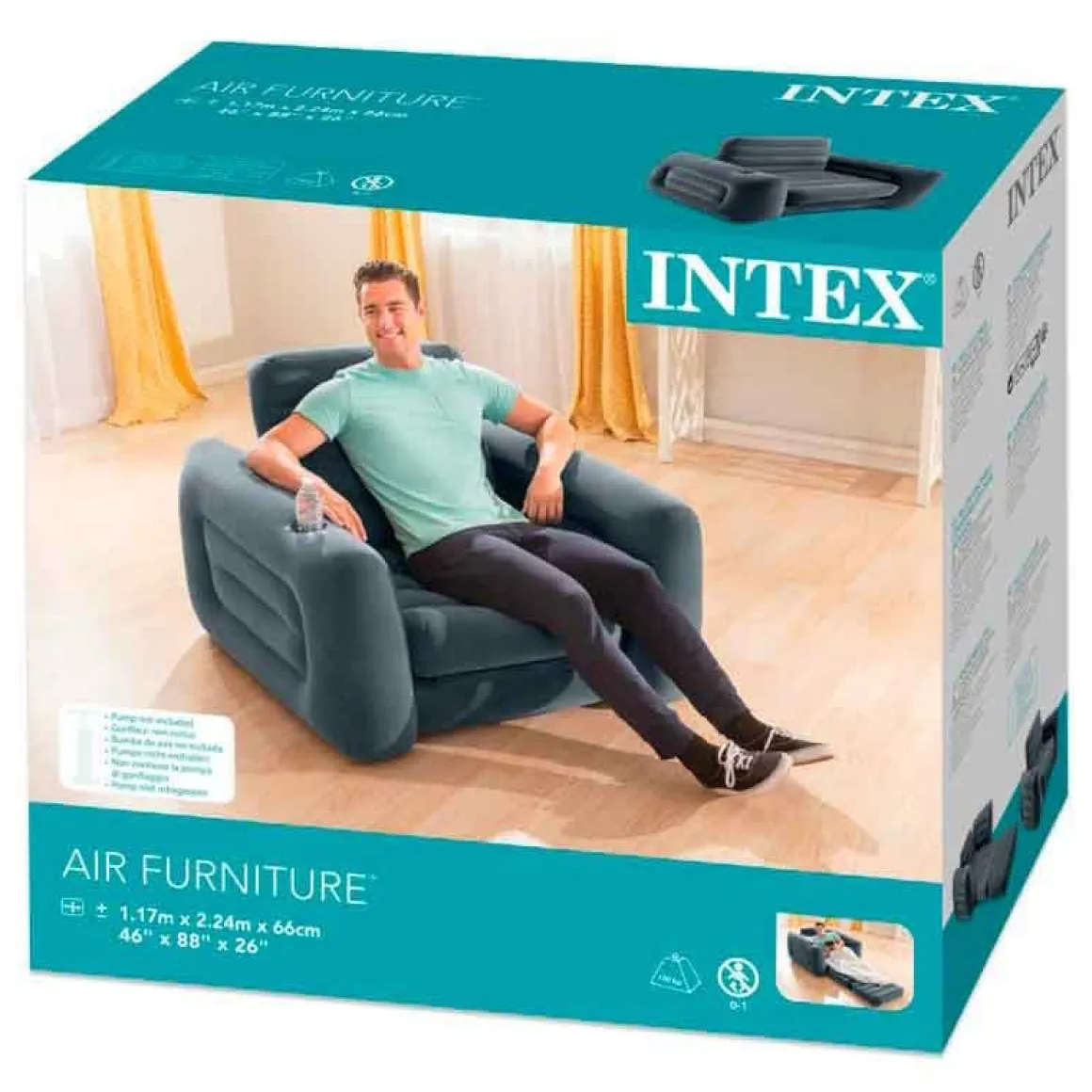 Sillón-cama hinchable Intex con válvula 2 en 1 gris 66x117x224 cm