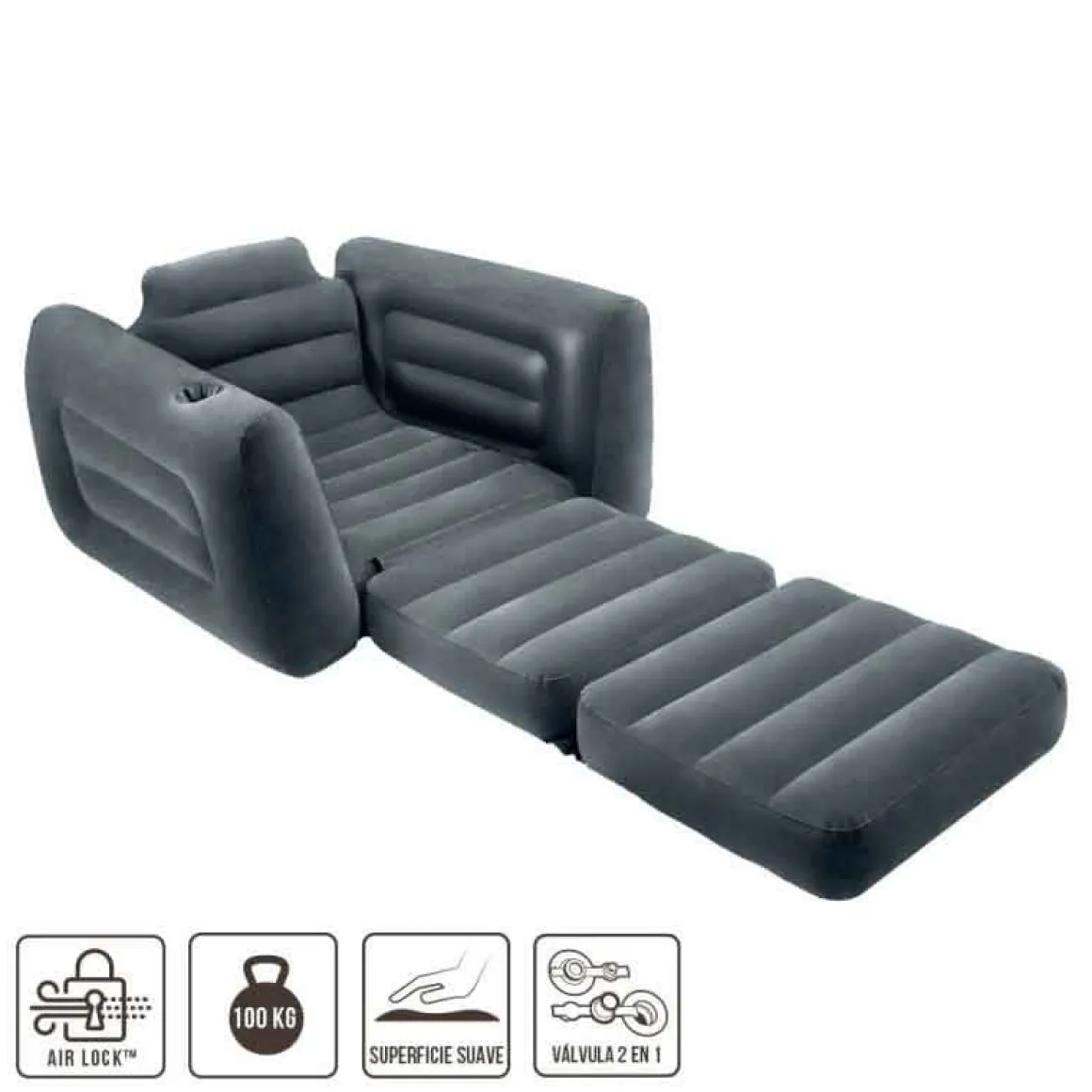 Sillón-cama hinchable Intex con válvula 2 en 1 gris 66x117x224 cm
