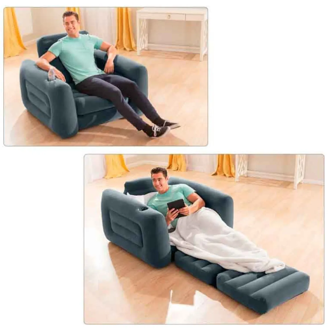 Sillón-cama hinchable Intex con válvula 2 en 1 gris 66x117x224 cm