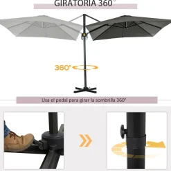 Sobrilla de jardín Outsunny con manivela y poste giratorio gris Ø2,45 m