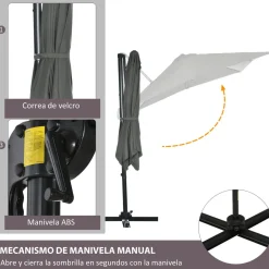 Sobrilla de jardín Outsunny con manivela y poste giratorio gris Ø2,45 m