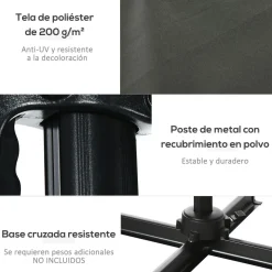 Sobrilla de jardín Outsunny con manivela y poste giratorio gris Ø2,45 m