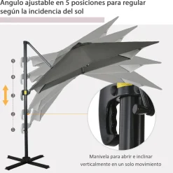 Sobrilla de jardín Outsunny con manivela y poste giratorio gris Ø2,45 m