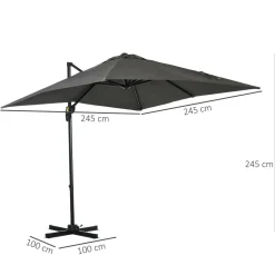 Sobrilla de jardín Outsunny con manivela y poste giratorio gris Ø2,45 m