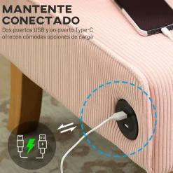 Sofá Ambar Homcom 2 plazas con 2 puertos de carga USB-C 85x110x60 cm