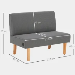 Sofá Ambar Homcom 2 plazas con 2 puertos de carga USB-C 85x110x60 cm