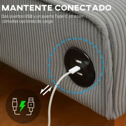 Sofá Ambar Homcom 2 plazas con 2 puertos de carga USB-C 85x110x60 cm