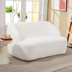 Sofá Ami Homcom 2 plazas tapizado borreguito blanco 73,5x142x85 cm