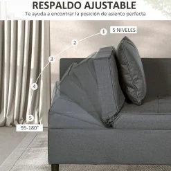 Sofá cama Azuro Homcom 2 plazas reclinable 82x98x71 cm