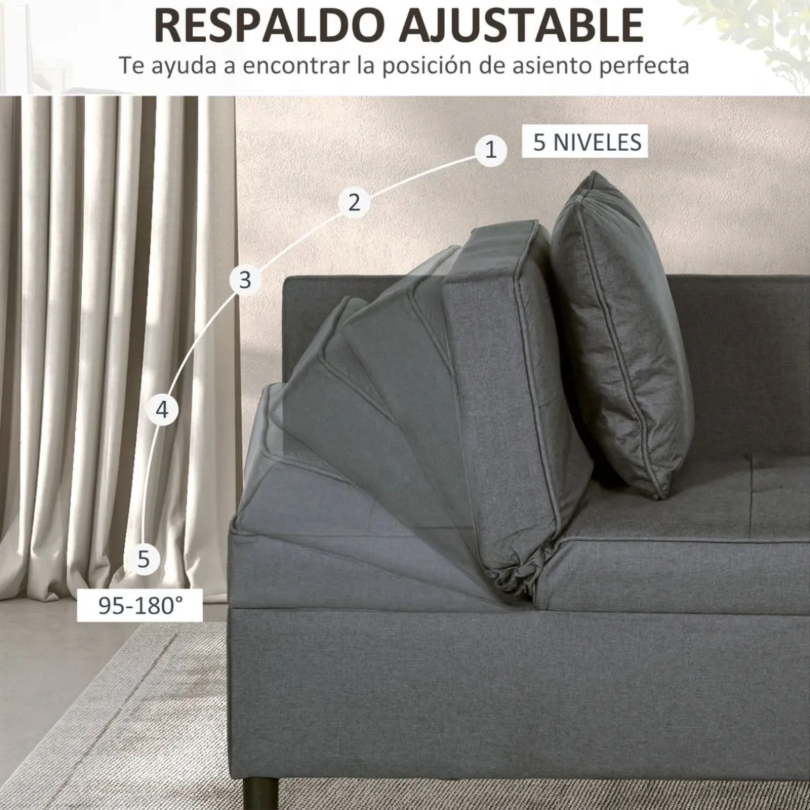 Sofá cama Azuro Homcom 2 plazas reclinable 82x98x71 cm