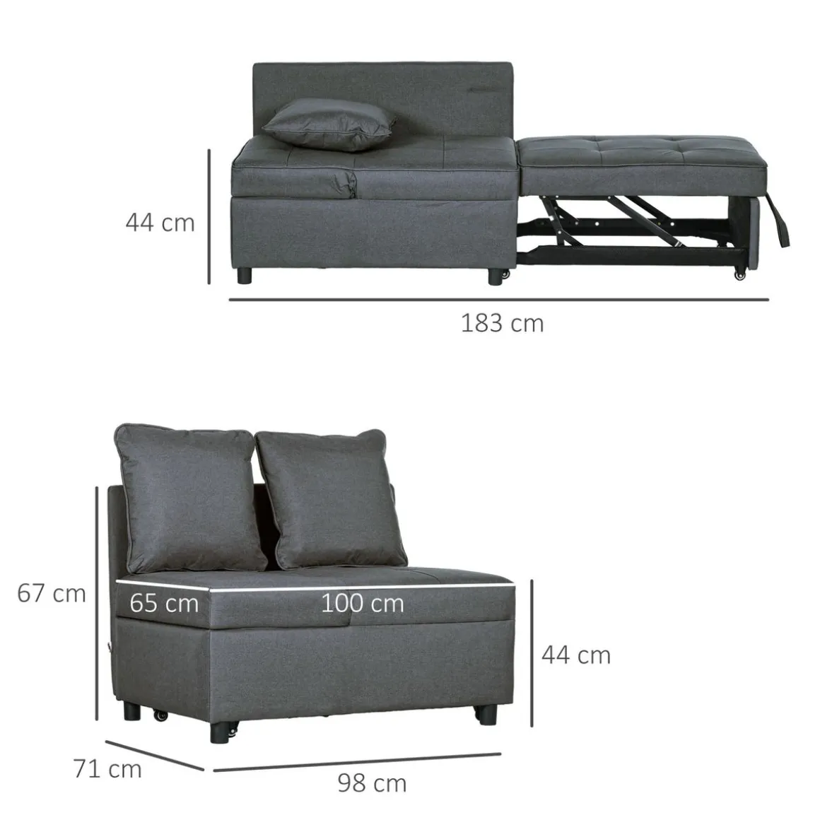 Sofá cama Azuro Homcom 2 plazas reclinable 82x98x71 cm