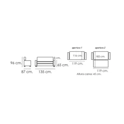 Sofá cama Bilbao 2 plazas con cojines y bolsillo lateral 96x135x87 cm