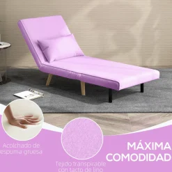 Sofá cama Brave Homcom respaldo ajustable 5 posiciones rosa 85x72x75 cm