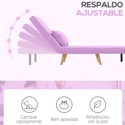 Sofá cama Brave Homcom respaldo ajustable 5 posiciones rosa 85x72x75 cm