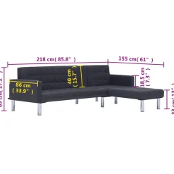 Sofá cama chaiselongue Five gris oscuro 69x218x155 cm