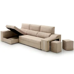 Sofá cama chaiselongue Giuliana Velare 3 plazas + 2 pufs 105x264x145 cm