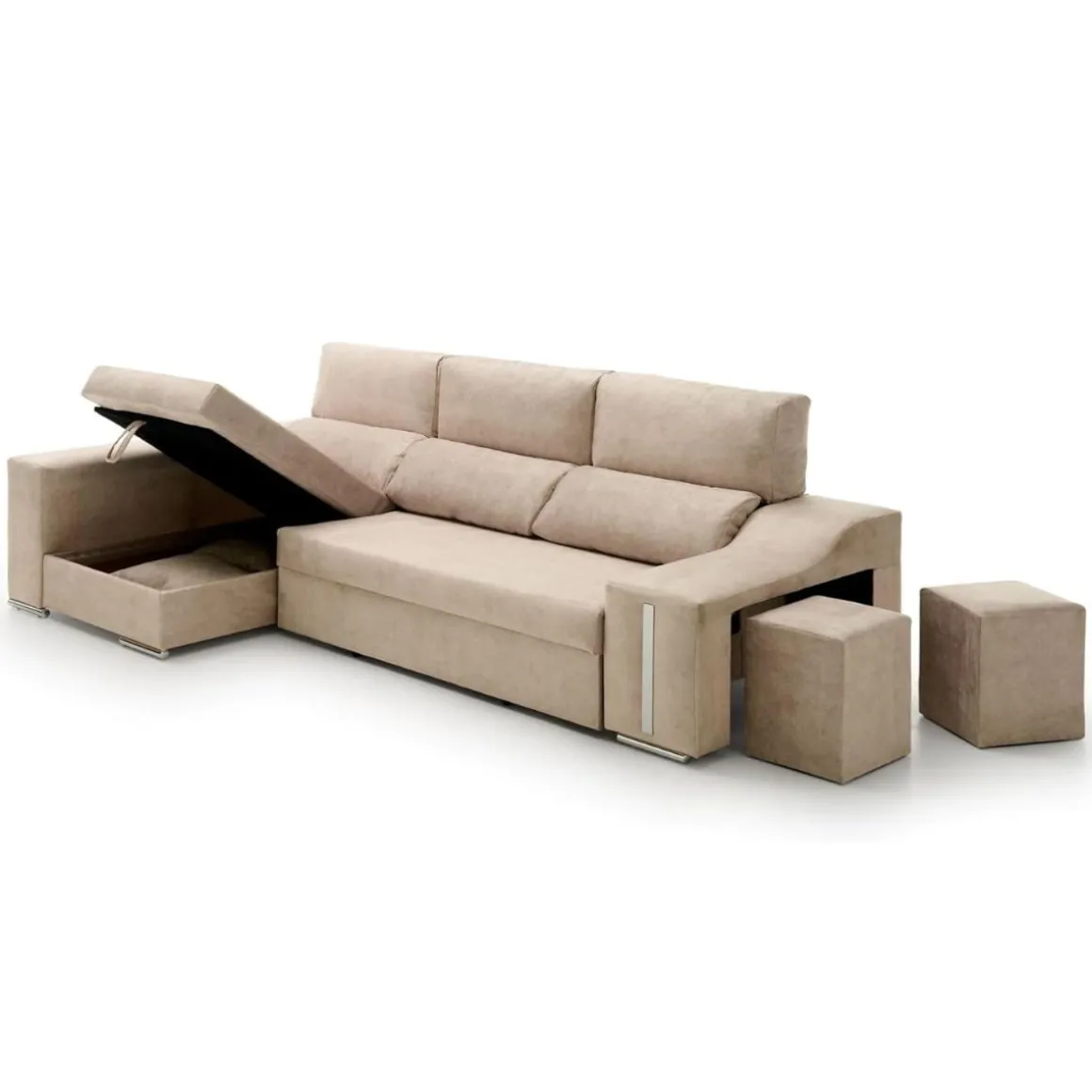 Sofá cama chaiselongue Giuliana Velare 3 plazas + 2 pufs 105x264x145 cm