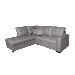 Sofá cama chaiselongue Isis esquinero con 2 cojines gris 96x230x212 cm