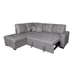 Sofá cama chaiselongue Isis esquinero con 2 cojines gris 96x230x212 cm